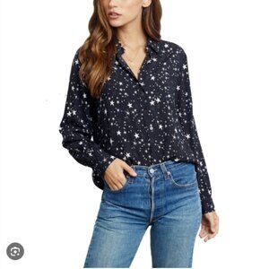 Rails Noemi Button-Up Shirt 100% Silk in Black Galaxy Star Novelty Print Sz M